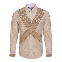 Mauri Ribaberiki Kiribati Long Sleeve Button Shirt Cowrie Shells Lei Palm Leaf Weaving