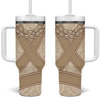 Mauri Ribaberiki Kiribati Tumbler With Handle Cowrie Shells Lei Palm Leaf Weaving