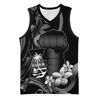Black Hafa Adai Guam Basketball Jersey Chamorro Latte Stone Hand With Plumeria - Polynesian Pride