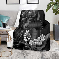 Black Hafa Adai Guam Blanket Chamorro Latte Stone Hand With Plumeria