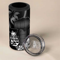 Black Hafa Adai Guam 4 in 1 Can Cooler Tumbler Chamorro Latte Stone Hand With Plumeria
