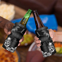 Black Hafa Adai Guam 4 in 1 Can Cooler Tumbler Chamorro Latte Stone Hand With Plumeria