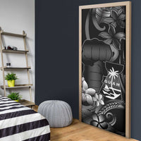 Black Hafa Adai Guam Door Cover Chamorro Latte Stone Hand With Plumeria - Polynesian Pride