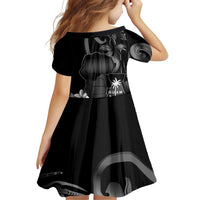 Black Hafa Adai Guam Family Matching Off Shoulder Short Dress and Hawaiian Shirt Chamorro Latte Stone Hand With Plumeria