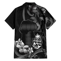 Black Hafa Adai Guam Family Matching Short Sleeve Bodycon Dress and Hawaiian Shirt Chamorro Latte Stone Hand With Plumeria