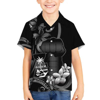 Black Hafa Adai Guam Hawaiian Shirt Chamorro Latte Stone Hand With Plumeria LT14 - Polynesian Pride