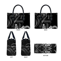 Black Hafa Adai Guam Leather Bag Chamorro Latte Stone Hand With Plumeria - Polynesian Pride