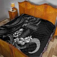 Black Hafa Adai Guam Quilt Chamorro Latte Stone Hand With Plumeria