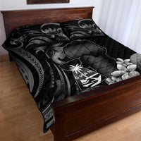 Black Hafa Adai Guam Quilt Bed Set Chamorro Latte Stone Hand With Plumeria