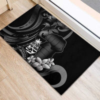 Black Hafa Adai Guam Rubber Doormat Chamorro Latte Stone Hand With Plumeria