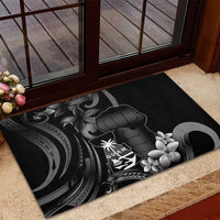 Black Hafa Adai Guam Rubber Doormat Chamorro Latte Stone Hand With Plumeria