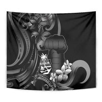 Black Hafa Adai Guam Tapestry Chamorro Latte Stone Hand With Plumeria