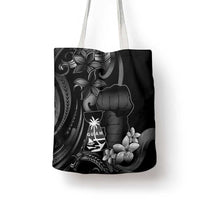Black Hafa Adai Guam Tote Bag Chamorro Latte Stone Hand With Plumeria - Polynesian Pride