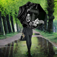 Black Hafa Adai Guam Umbrella Chamorro Latte Stone Hand With Plumeria - Polynesian Pride