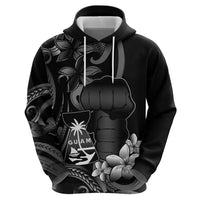 Black Hafa Adai Guam Zip Hoodie Chamorro Latte Stone Hand With Plumeria
