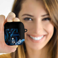 Blue Hafa Adai Guam AirPods Case Chamorro Latte Stone Hand With Plumeria - Polynesian Pride