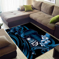 Blue Hafa Adai Guam Area Rug Chamorro Latte Stone Hand With Plumeria