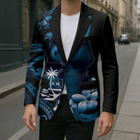 Blue Hafa Adai Guam Blazer Chamorro Latte Stone Hand With Plumeria - Polynesian Pride