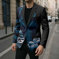 Blue Hafa Adai Guam Blazer Chamorro Latte Stone Hand With Plumeria - Polynesian Pride