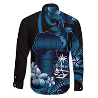Blue Hafa Adai Guam Family Matching Puletasi and Hawaiian Shirt Chamorro Latte Stone Hand With Plumeria LT14 - Polynesian Pride