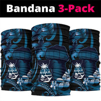 Blue Hafa Adai Guam Neck Gaiter Chamorro Latte Stone Hand With Plumeria - Polynesian Pride