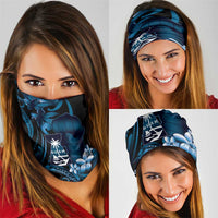 Blue Hafa Adai Guam Neck Gaiter Chamorro Latte Stone Hand With Plumeria - Polynesian Pride
