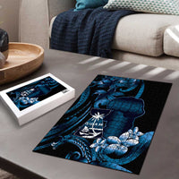 Blue Hafa Adai Guam Puzzle Chamorro Latte Stone Hand With Plumeria - Polynesian Pride