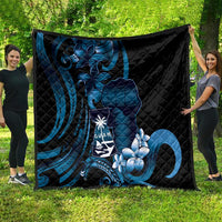 Blue Hafa Adai Guam Quilt Chamorro Latte Stone Hand With Plumeria