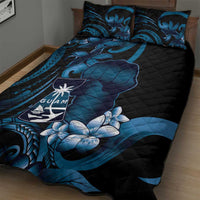 Blue Hafa Adai Guam Quilt Bed Set Chamorro Latte Stone Hand With Plumeria