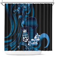 Blue Hafa Adai Guam Shower Curtain Chamorro Latte Stone Hand With Plumeria