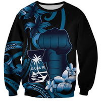 Blue Hafa Adai Guam Sweatshirt Chamorro Latte Stone Hand With Plumeria LT14 Unisex Blue - Polynesian Pride
