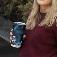 Blue Hafa Adai Guam Tumbler Cup Chamorro Latte Stone Hand With Plumeria