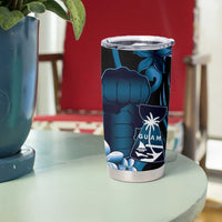 Blue Hafa Adai Guam Tumbler Cup Chamorro Latte Stone Hand With Plumeria