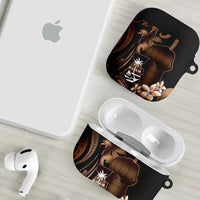 Brown Hafa Adai Guam AirPods Case Chamorro Latte Stone Hand With Plumeria - Polynesian Pride