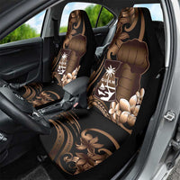 Brown Hafa Adai Guam Car Seat Cover Chamorro Latte Stone Hand With Plumeria