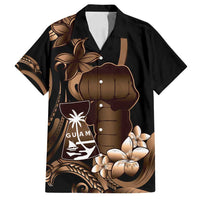 Brown Hafa Adai Guam Family Matching Off Shoulder Maxi Dress and Hawaiian Shirt Chamorro Latte Stone Hand With Plumeria