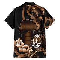 Brown Hafa Adai Guam Hawaiian Shirt Chamorro Latte Stone Hand With Plumeria LT14 - Polynesian Pride