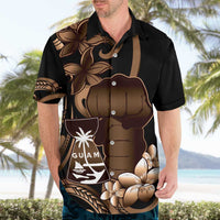 Brown Hafa Adai Guam Hawaiian Shirt Chamorro Latte Stone Hand With Plumeria LT14 - Polynesian Pride