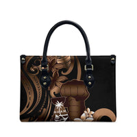 Brown Hafa Adai Guam Leather Bag Chamorro Latte Stone Hand With Plumeria - Polynesian Pride