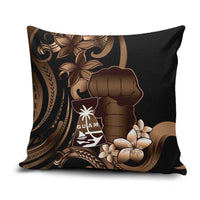 Brown Hafa Adai Guam Pillow Cover Chamorro Latte Stone Hand With Plumeria - Polynesian Pride