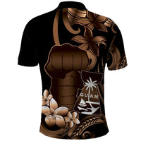 Brown Hafa Adai Guam Polo Shirt Chamorro Latte Stone Hand With Plumeria