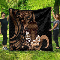 Brown Hafa Adai Guam Quilt Chamorro Latte Stone Hand With Plumeria