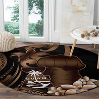 Brown Hafa Adai Guam Round Carpet Chamorro Latte Stone Hand With Plumeria