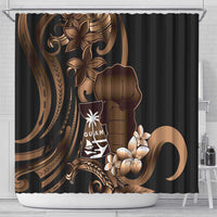 Brown Hafa Adai Guam Shower Curtain Chamorro Latte Stone Hand With Plumeria