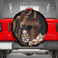 Brown Hafa Adai Guam Spare Tire Cover Chamorro Latte Stone Hand With Plumeria