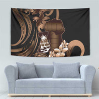 Brown Hafa Adai Guam Tapestry Chamorro Latte Stone Hand With Plumeria