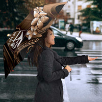 Brown Hafa Adai Guam Umbrella Chamorro Latte Stone Hand With Plumeria - Polynesian Pride