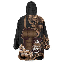 Brown Hafa Adai Guam Wearable Blanket Hoodie Chamorro Latte Stone Hand With Plumeria