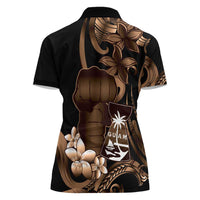 Brown Hafa Adai Guam Women Polo Shirt Chamorro Latte Stone Hand With Plumeria