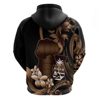 Brown Hafa Adai Guam Zip Hoodie Chamorro Latte Stone Hand With Plumeria